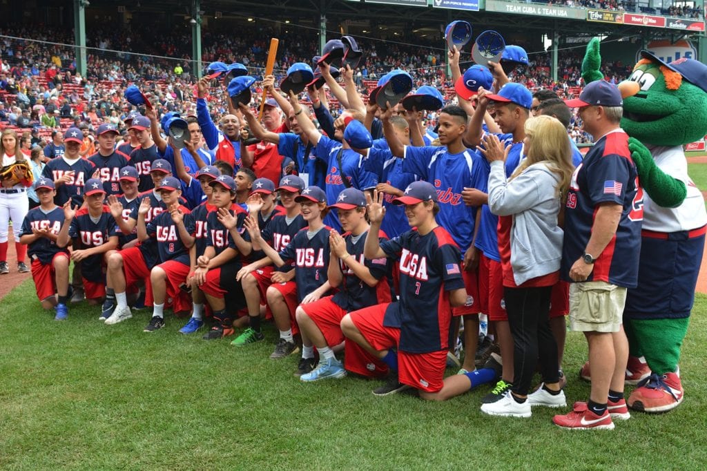 Team Cuba and Team USA at Fenway Park. Photo courtesy of Michael Gingold