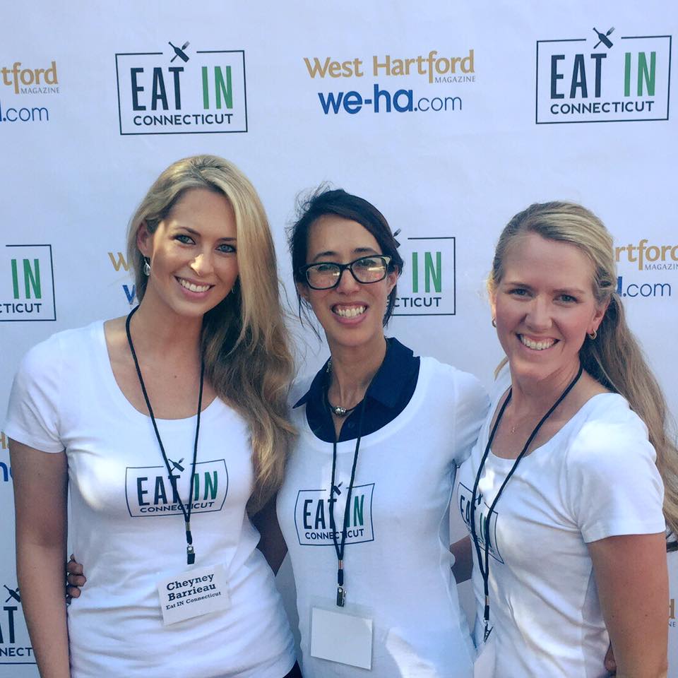 "Social Media, PR, & Marketing Story Tellers" Cheyney Barrieau, Jeannette Dardenne and Kristen Fritz of "Eat IN Connecticut" at Taste of Blue Back Square & The Center on July 27, 2016. Courtesy of Eat IN Connecticut