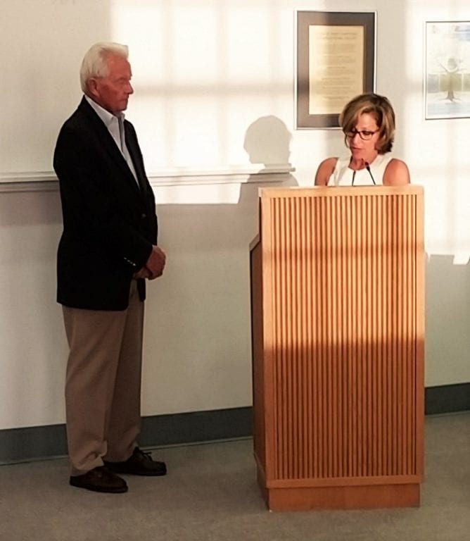 Charlie Hilborn receives proclamation honoring his years of service from Mayor Shari Cantor. Courtesy photo