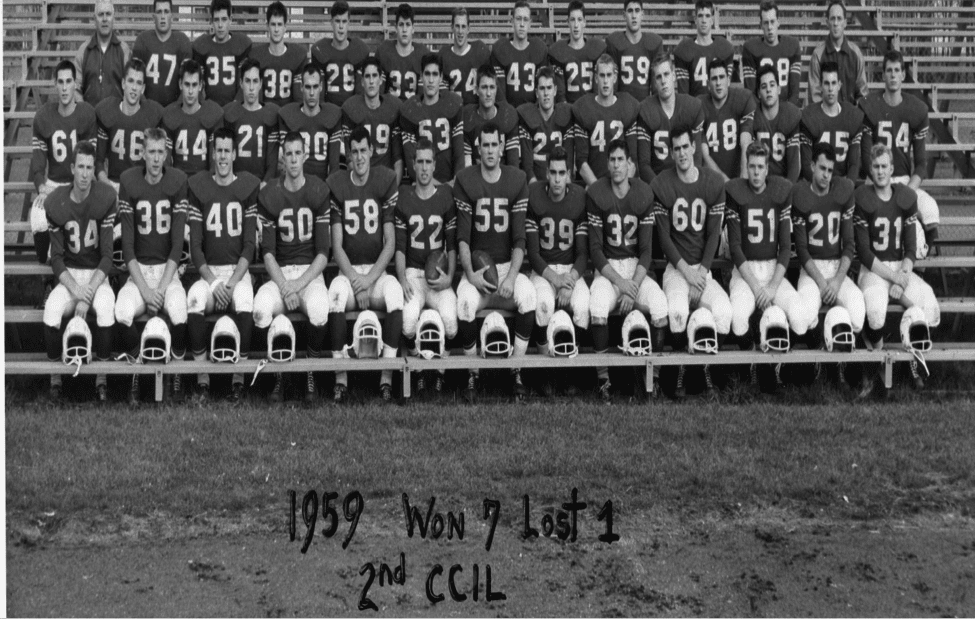 Quarterback Craig Nation (34), All-State Fred Hornbruch (40), Dick Gogal (58), Billy Julavits (22), Ed Driscoll (55), Charlie Bassos (39), Don Blumenthal (32), Buddy French( 51) Photo courtesy of James Johnson