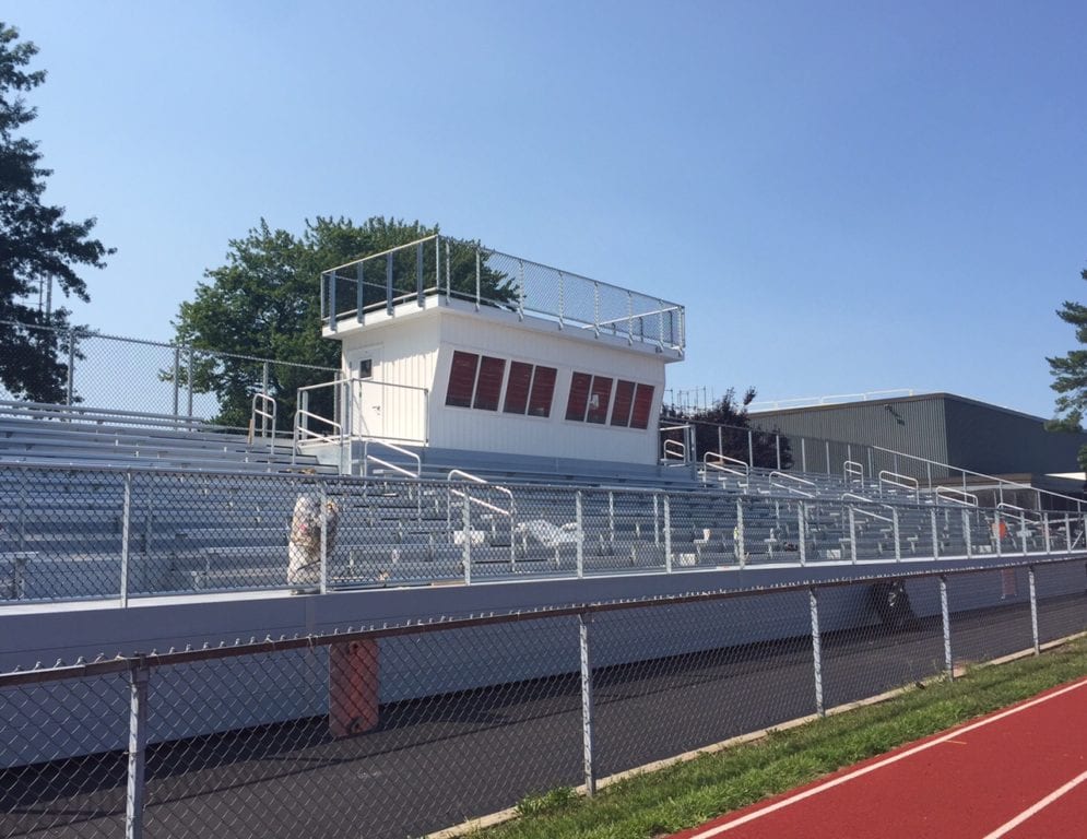 New bleachers and press box at West Hartford's Conard High School were one of the major upgrades that took place over the summer. Photo credit: Ronni Newton