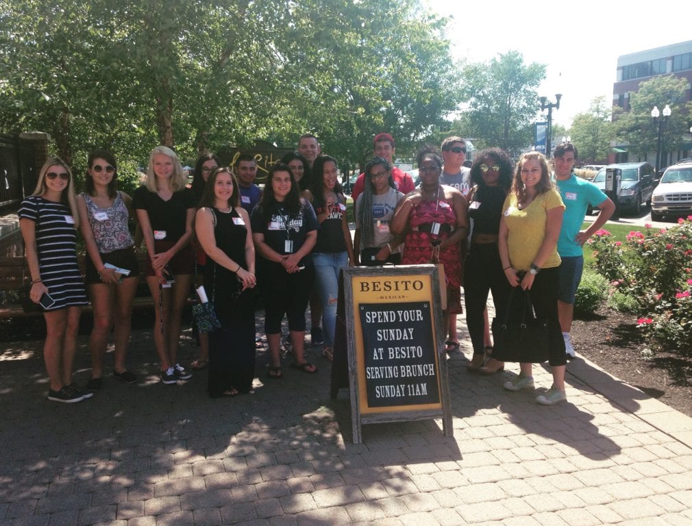 New University of Hartford Students were introduced to West Hartford by sampling a variety of foods from local restaurants. Photo courtesy of Meaghan Murphy