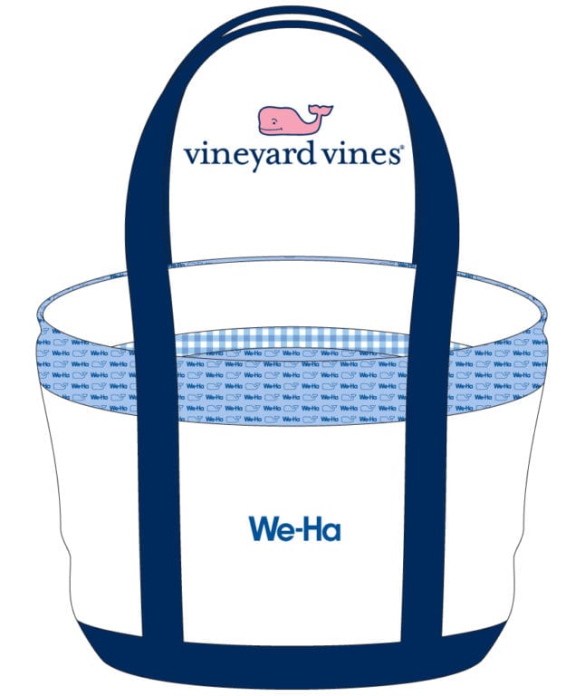 The private label "We-Ha" Vineyard Vines classic tote is a popular item in the new store.