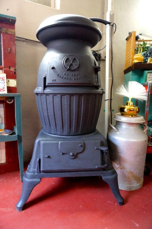 Army Cannon stove. Old Crow Vintage sells vintage, antique, and repurposed items. Photo credit: Ronni Newton