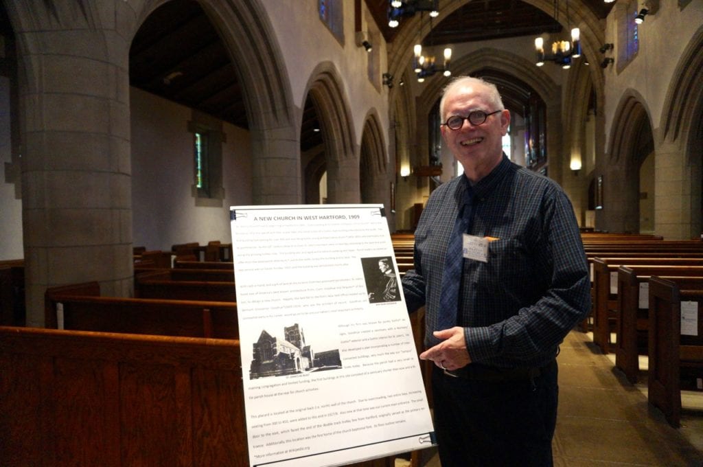 Bill Uricchio shows off some of the information on the self-guided tour of the church. St. John's Episcopal Church 175th anniversary block party. Sept. 18, 2016. Photo credit: Ronni Newton