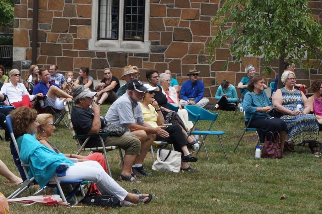 Guests listen to The Nields perform. St. John's Episcopal Church 175th anniversary block party. Sept. 18, 2016. Photo credit: Ronni Newton