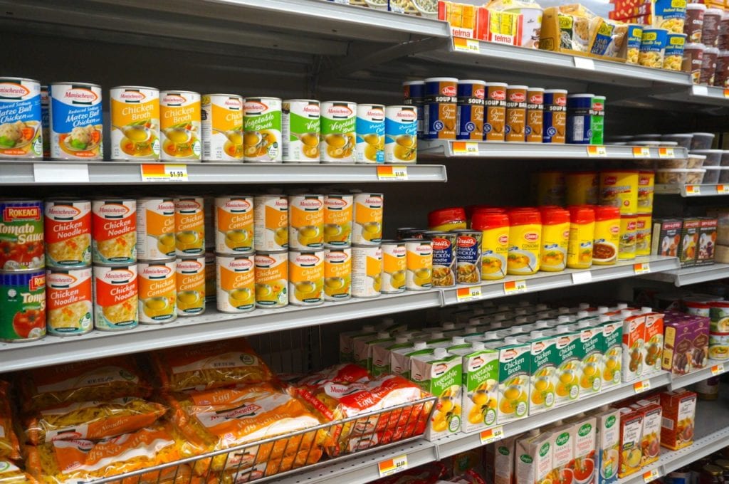Shelves of grocery products include Israeli foods as well as other staples. Photo credit: Ronni Newton