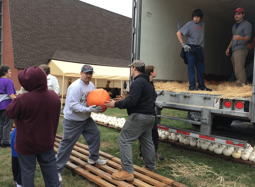 Volunteers unload 3,000 pumpkins at West Hartford United Methodist Church, aka the 'Pumpkin Church.' Courtesy photo