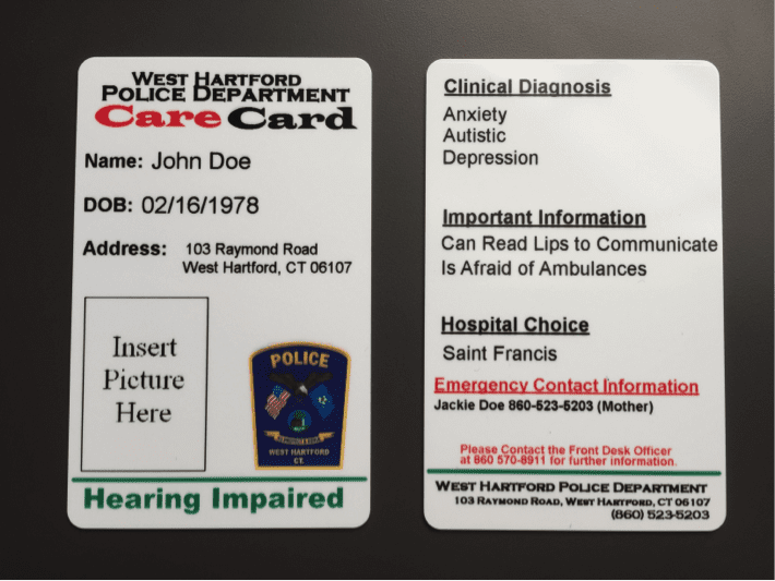 West Hartford Police are now offering CareCards to anyone who would like one. Courtesy image