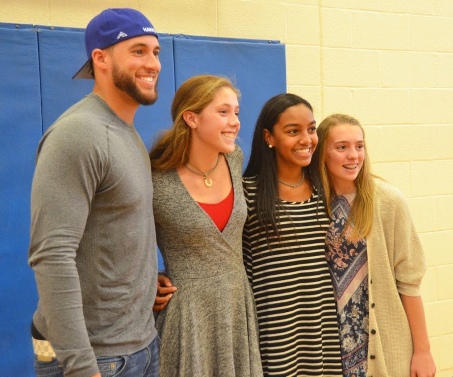 MLB player George Springer, outfielder for the Houston Astros, visited Renbrook School in West Hartford. Submitted photo