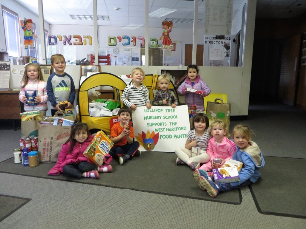 The Lollipop Tree Nursery School community filled the 'Turkey Bus' with donations for the West Hartford Food Pantry. Submitted photo