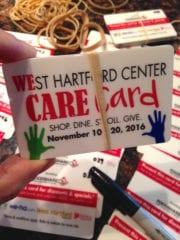 The WE CARE Card is now available - each purchase supports Foodshare and provides shoppers with discounts and special offers all over West Hartford Center and Blue Back Square from 11/10-11/20/16. Photo credit: Joy Taylor