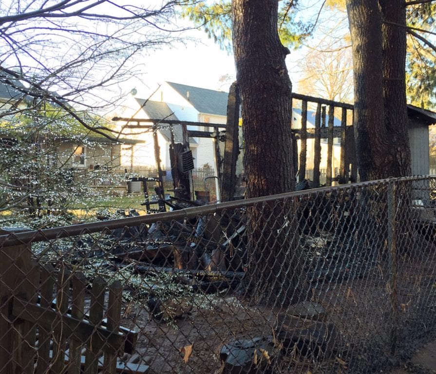 A large shed behind 84 Ledgewood Rd. in West Hartford was destroyed in an early morning fire. Photo credit: Ronni Newton