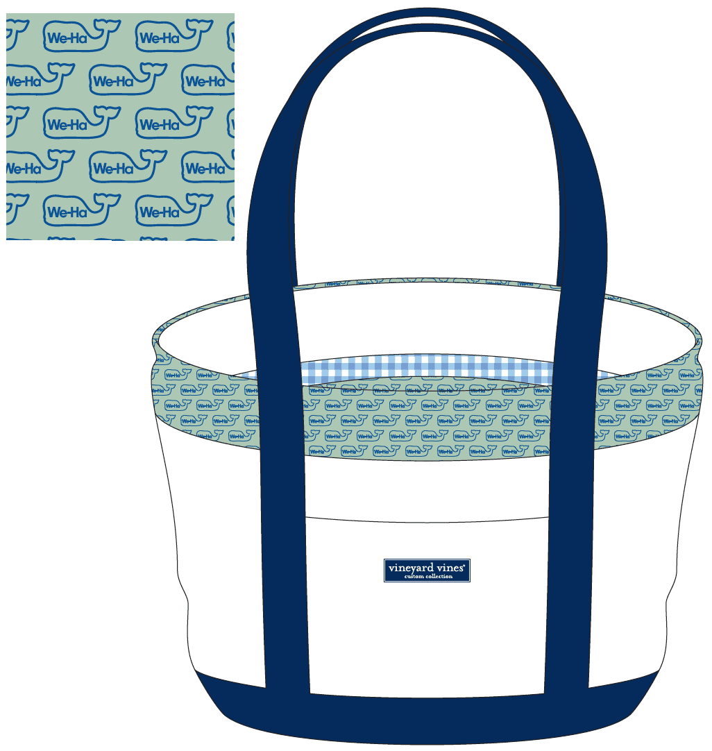 The We-Ha.com store now offers the Vineyard Vines clasic tote in green, with the We-Ha nestled inside the Vineyard Vines signature whale. 