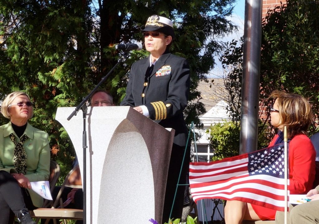 Guest speaker US Navy Capt. Dr. Karen Daly (retired). Veterans Day, West Hartford, Nov. 11, 2016. Photo credit: Ronni Newton