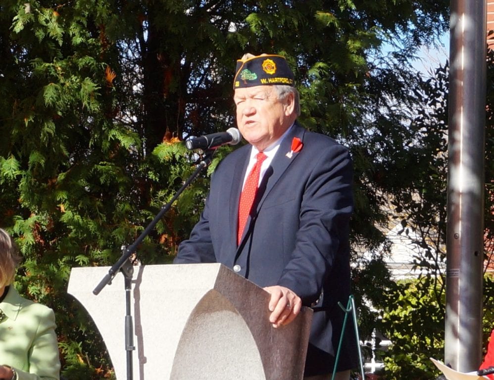 American Legion Hayes-Velhage Post 96 Commander Moe Fradette. Veterans Day, West Hartford, Nov. 11, 2016. Photo credit: Ronni Newton