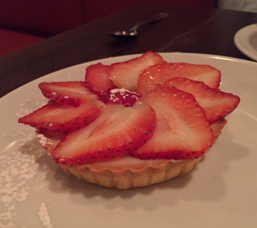 Lemon tart topped with strawberries. Park & Oak Restaurant. Photo credit: Ronni Newton