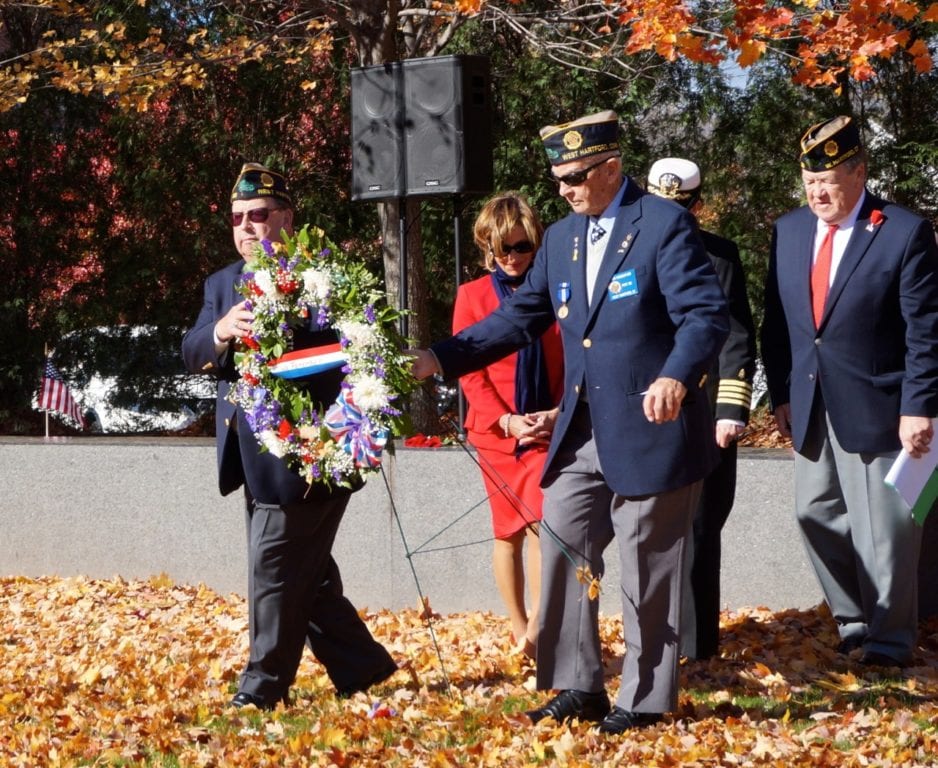 Placing of the wreath. Veterans Day, West Hartford, Nov. 11, 2016. Photo credit: Ronni Newton