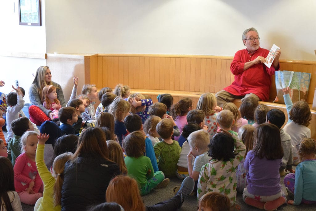 Mandell JCC Executive Director, David Jacobs reads to Beatrice Fox Auerbach Early Childhood Center students. Submitted photo