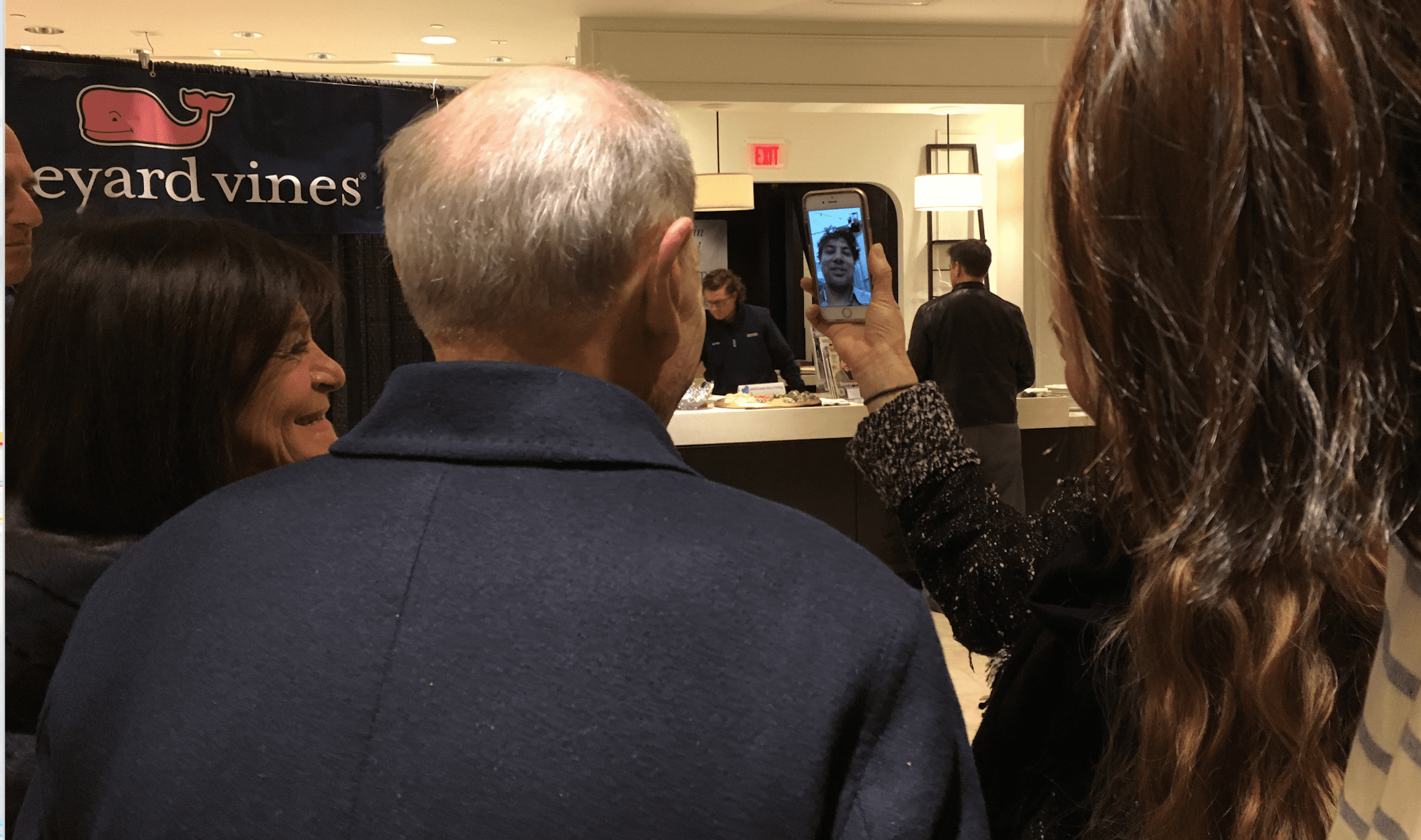 The Epstein family video-chatted with their son and author Joseph Epstein at the We-Hap Pop-Up Store. Joseph’s book “Aromas in Coffee” is available at the store. Photo credit: Joy Taylor