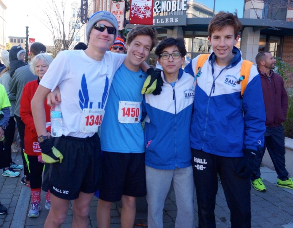 Hall High School cross country teammates had a great showing in the race. HMF Blue Back Mitten Run, West Hartford, Dec. 4, 2016. Photo credit: Ronni Newton