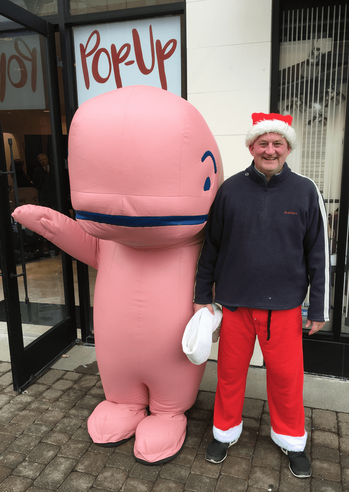 The Vineyard Vines Whale Mascot with "Santa" at the We-Ha Pop-Up Store in Blue Back Square. Photo credit: Joy Taylor