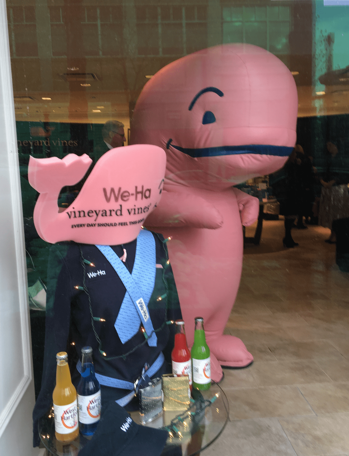 The Vineyard Vines Whale Mascot at the We-Ha Pop-Up Store in Blue Back Square. Photo credit: Joy Taylor
