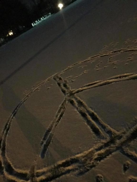 Along with a heart, Matt Hay also Matt Hay created a peace sign in the snow at Kingswood Oxford. Photo courtesy of Matt Hay