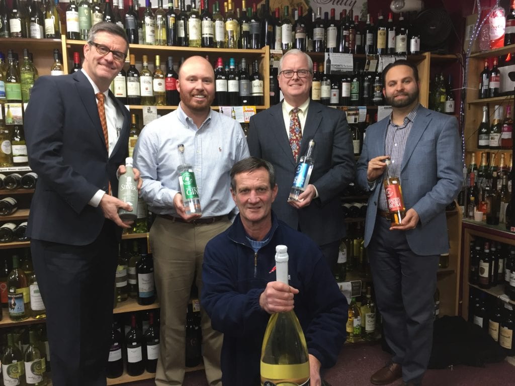 From left: West Hartford Exchange Club wine committee members Paul Connery, Ryan Olesnevich, Matt McGrath, and Jon Lissitchuk, as well as Wine Cellars 4 owner Steve Leon. Submitted photo