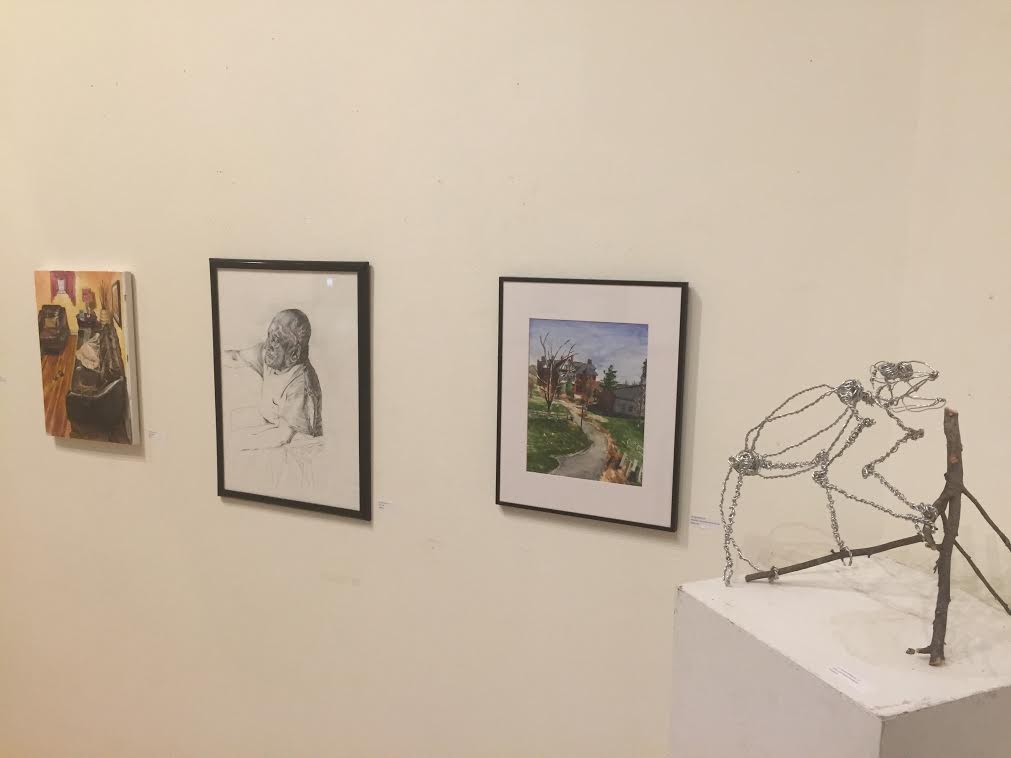 Artwork by Watkinson students and alumni hangs in the Chase Family Gallery at the Mandell JCC in West Hartford. Submitted photo