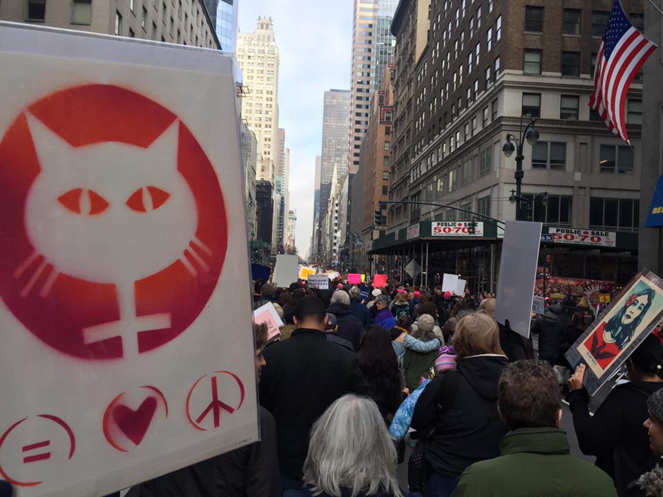 A look at the Women's March in New York City. Stefanie Marco Lantz's sign made it from West Hartford. photo by David Davis Wilson