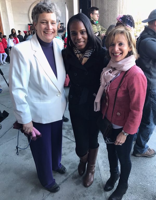 From left: Beth Bye, Bobbie Brown, Shari Cantor. Women's March Connecticut. Photo courtesy of Beth Bye