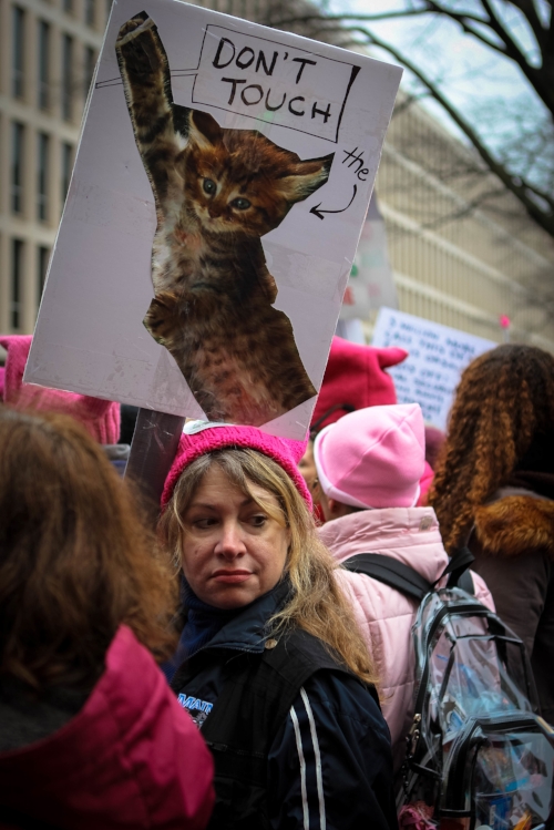 'Haha, I didn't know it was an animal rights march,' - Mike Baxer joking with us. Women's March on Washington. Photo credit: Sally Wallace Lynch