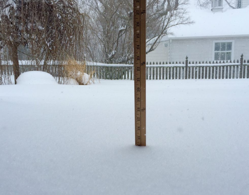At 1 p.m., 14 inches of snow had fallen in West Hartford, with higher amounts in drifts. Photo credit: Ronni Newton