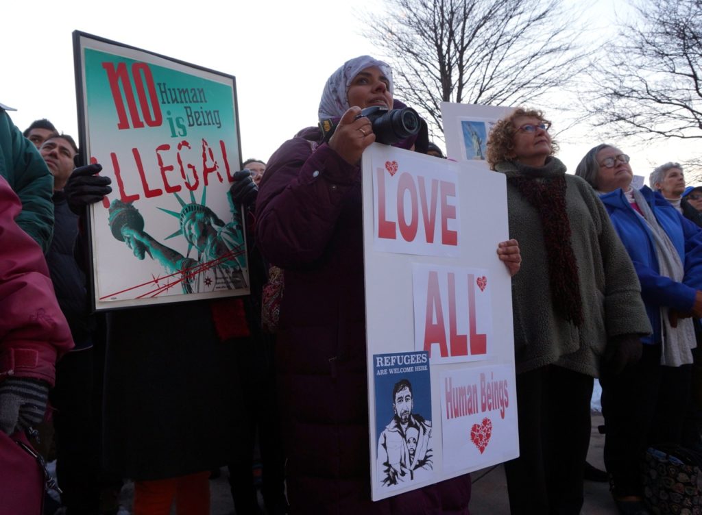West Hartford Rally for Immigrant and Refugee Rights. Feb. 1, 2017. Photo credit: Ronni Newton