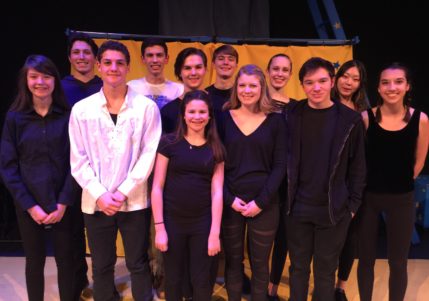 Front Row: Lily Toomey '19 (Musician), Sam Volpe '18 (Pippin), Emma Dempsey Weiner '20 (Player), Kelin Morris '17 (Fastrada), Aidan Evans '18 (Lewis), and Jasmine Baker '18 (Player). Back row: Matteo Carrabba '19 (tech crew), Natty Pinkes '17 (tech crew), T Moran '18 (player), Oliver Avery '19 (Charles), Gabby Collin '19 (Player), and Tiffany Wang '19 (player). Submitted photo