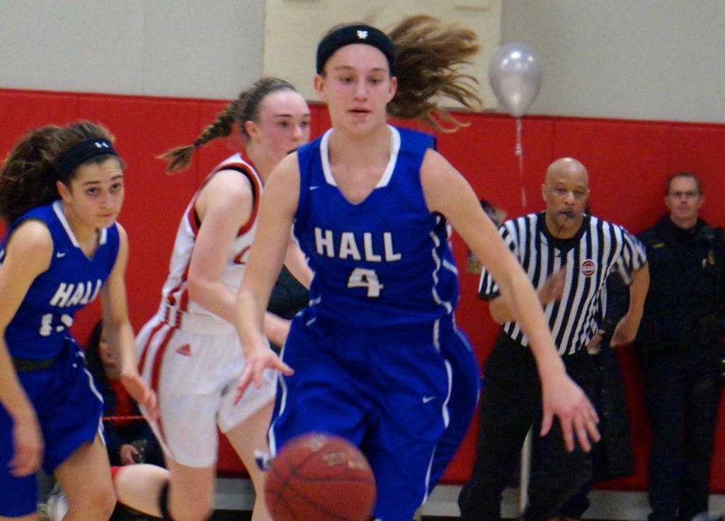 Amber Raisner of Hall finished the game with 22 points. Conard vs. Hall Girls Basketball. Feb. 13, 2017. Photo credit: Ronni Newton