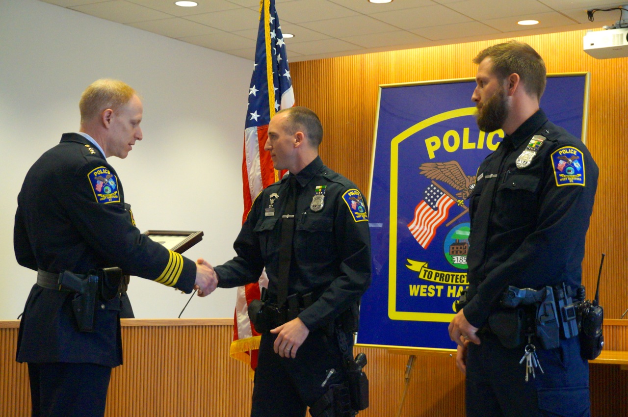 off. jeremiah gagnon (L) and brandon dudzinski received a departmental ...