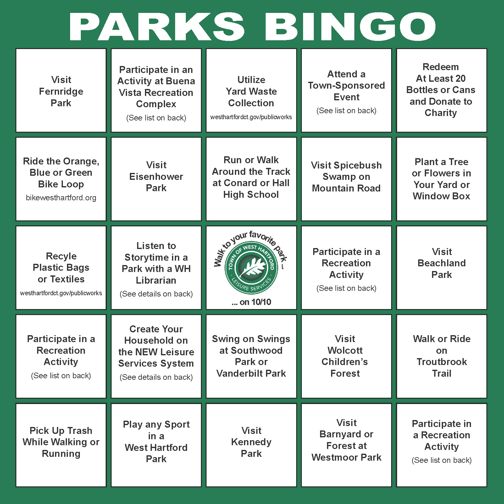 WH Parks BINGO Board_Page_1 WeHa West Hartford News