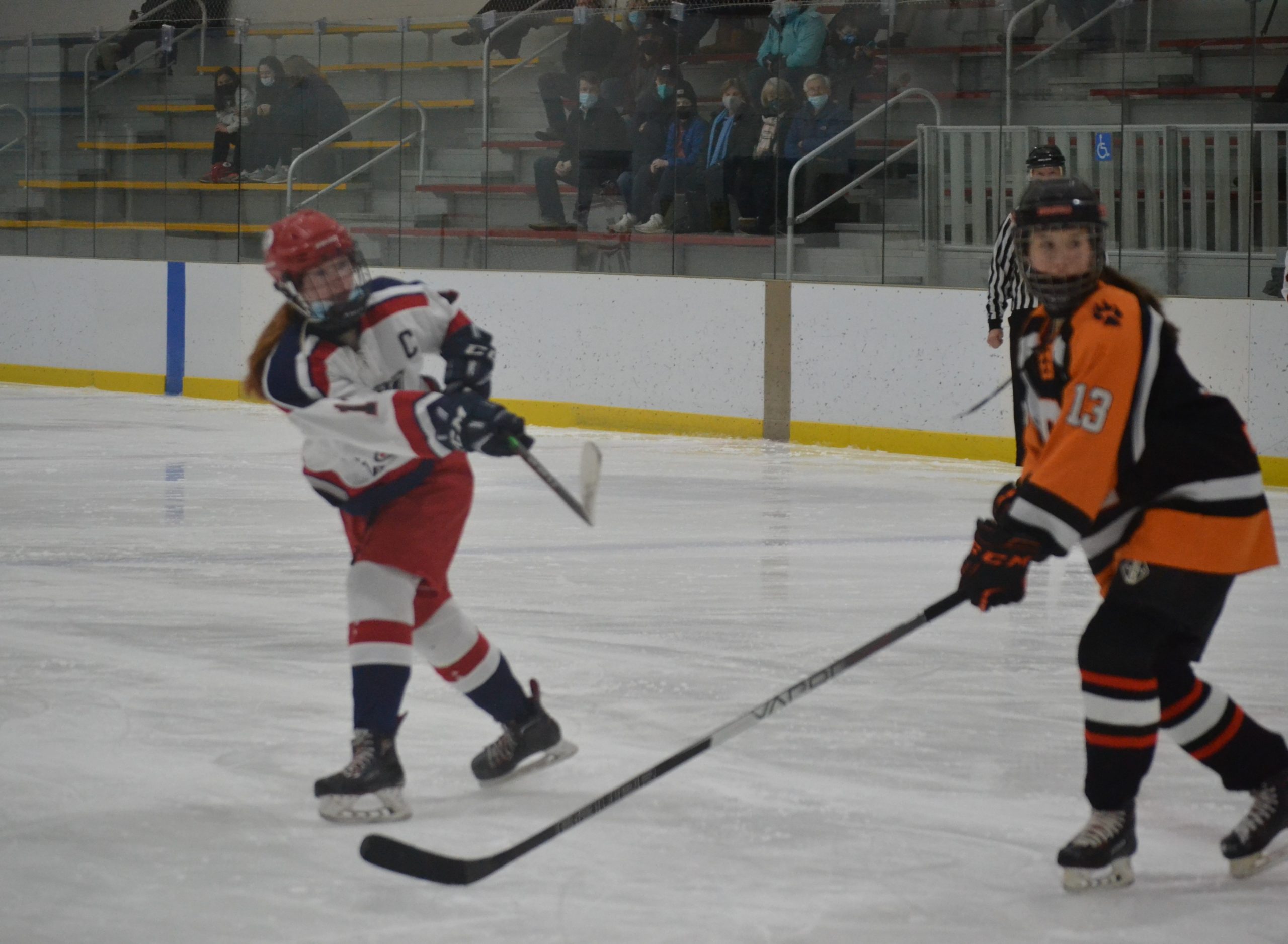 Bridget McGann and Ridgefields Abbie McGuire Watch McGann’s Shot On Goal Monday (2)