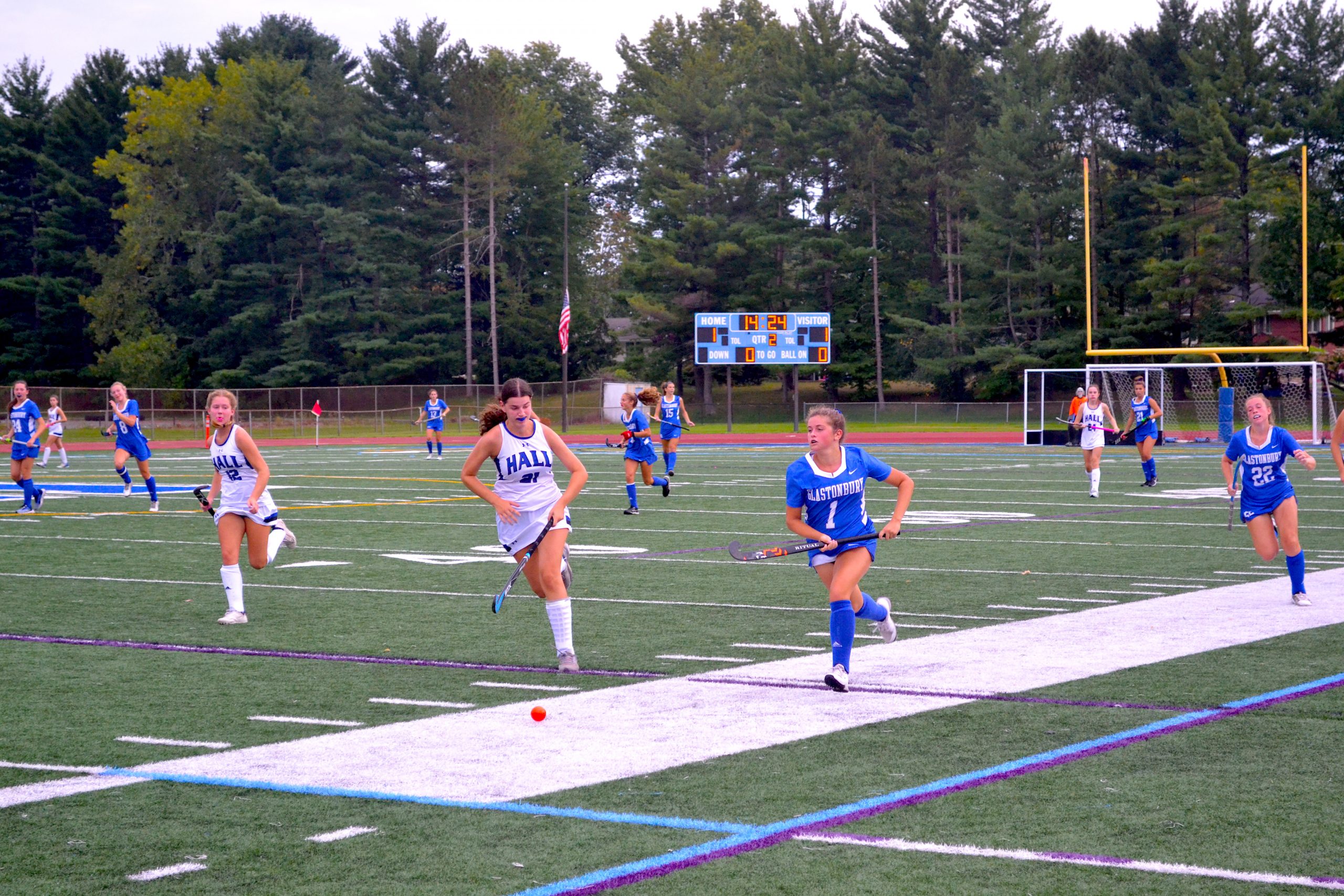 Hall’s Dawson Biondi(21) And Elise Biondi(2) Hustles After The Ball