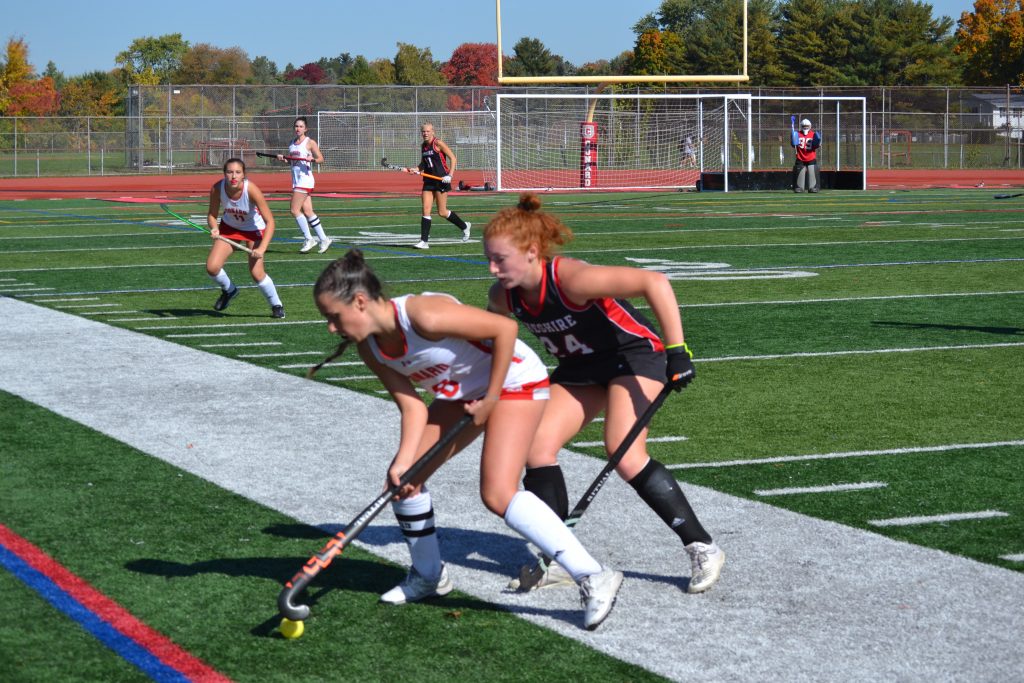 Sophia Bavaro of Hall Battles For Control Of The Ball With Cheshires Reilly Baldoni
