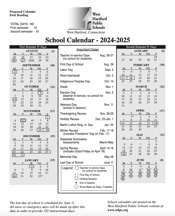 West Hartford School Calendar 2025