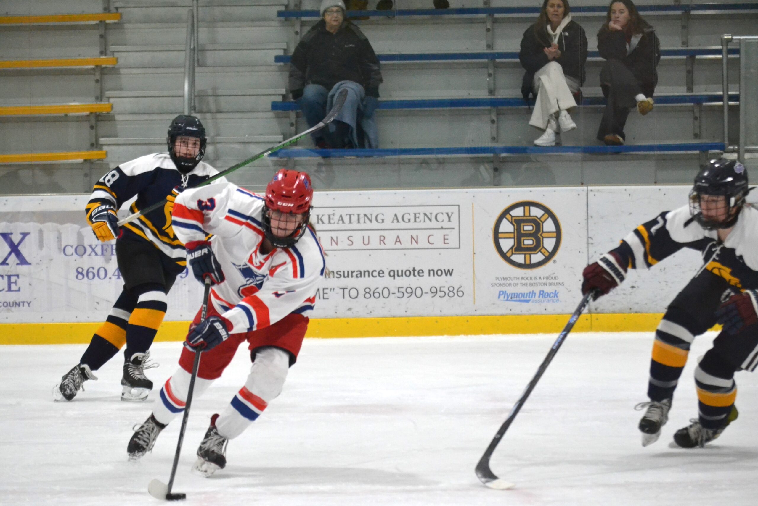 Quinn Bacon lets the backhander go that put the WarChiefs up 2-0 on Simsbury in the first